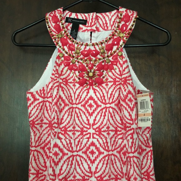 INC Beaded sleeveless dress womens size 2 pink white - Picture 1 of 11